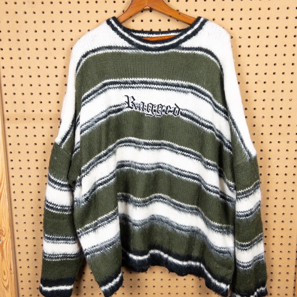 The Ragged Priest XL‎ Oversized Striped Knit Sweater Green White Black Gothic